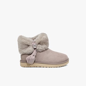 Ugg Cinched Fur Mini Women Classic Boots Grey (0471BGTJP)